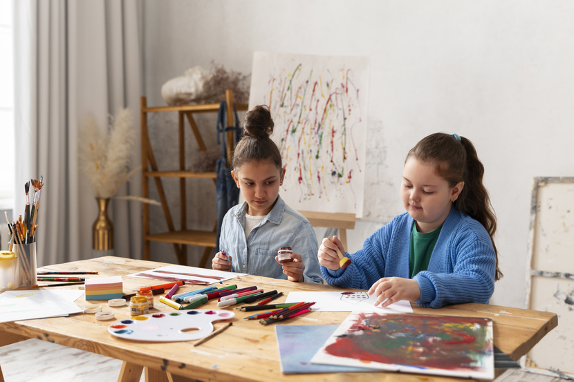 meninas printando quadros